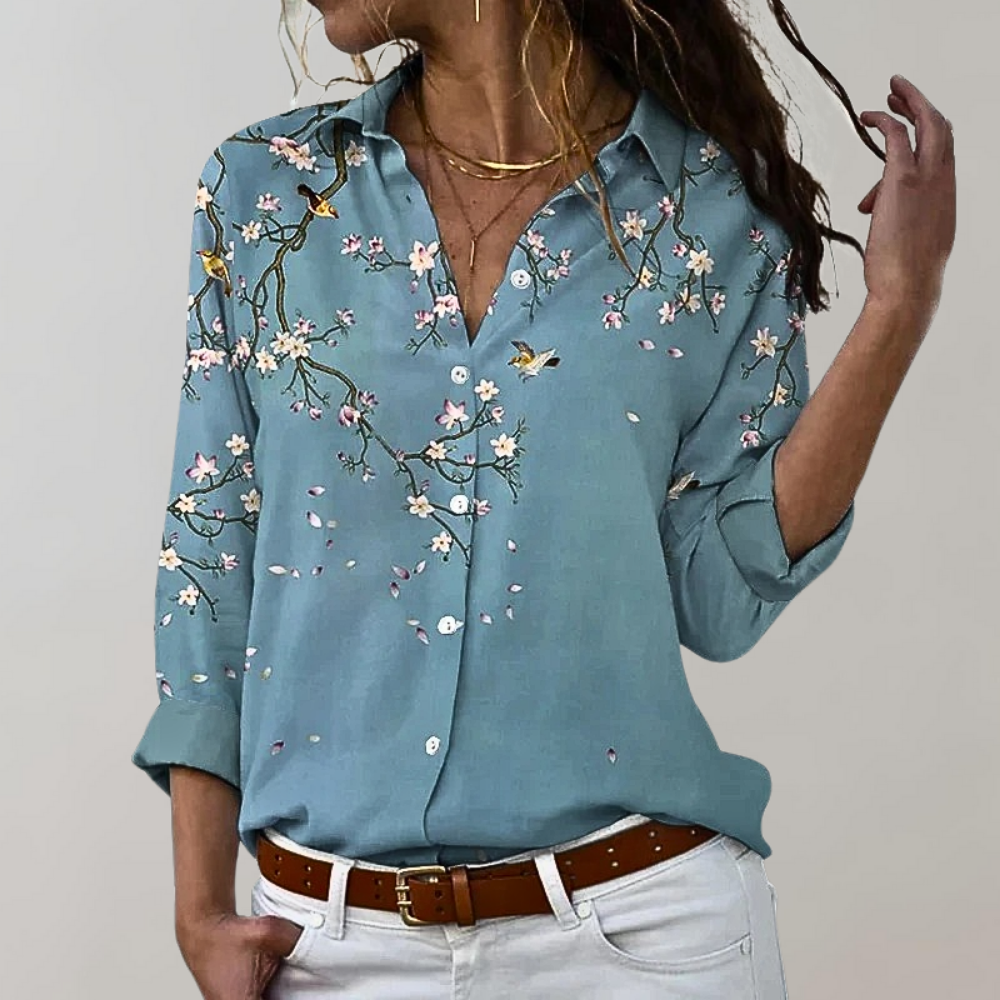 Jytte elegant bluse til kvinder | Bluse med print kvinde | Bluse med knapper