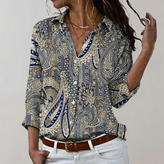 Lara elegant bluse til kvinder | Bluse med print | Stilfuld langærmet bluse