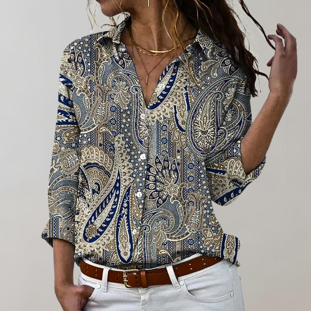 Jytte elegant bluse til kvinder | Bluse med print kvinde | Bluse med knapper