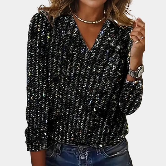 Janna glitrende paillet-top til damer | Stilfuld glittertop | Bluse med pailletter