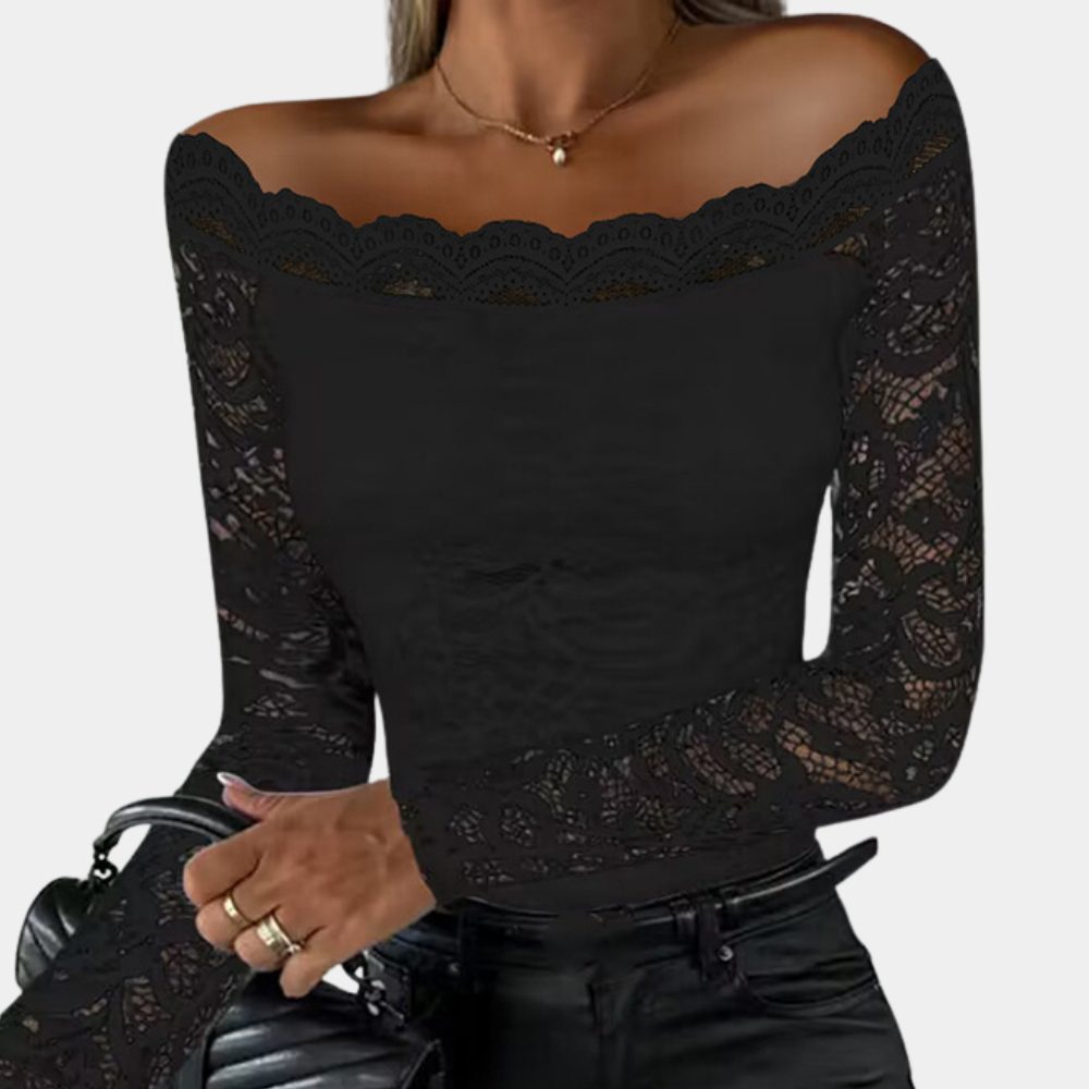 Sofia stilfuld off-shoulder blondetop til kvinder | Elegant skjorte til kvinder | Blondebluse