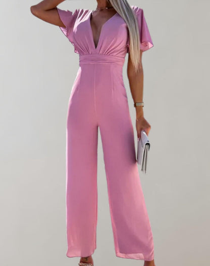 Virelle Jumpsuits Tessa V-hals Jumpsuit Dames | Elegante Zomeroutfit | Losse Wijde Pijpen in Diverse Kleuren