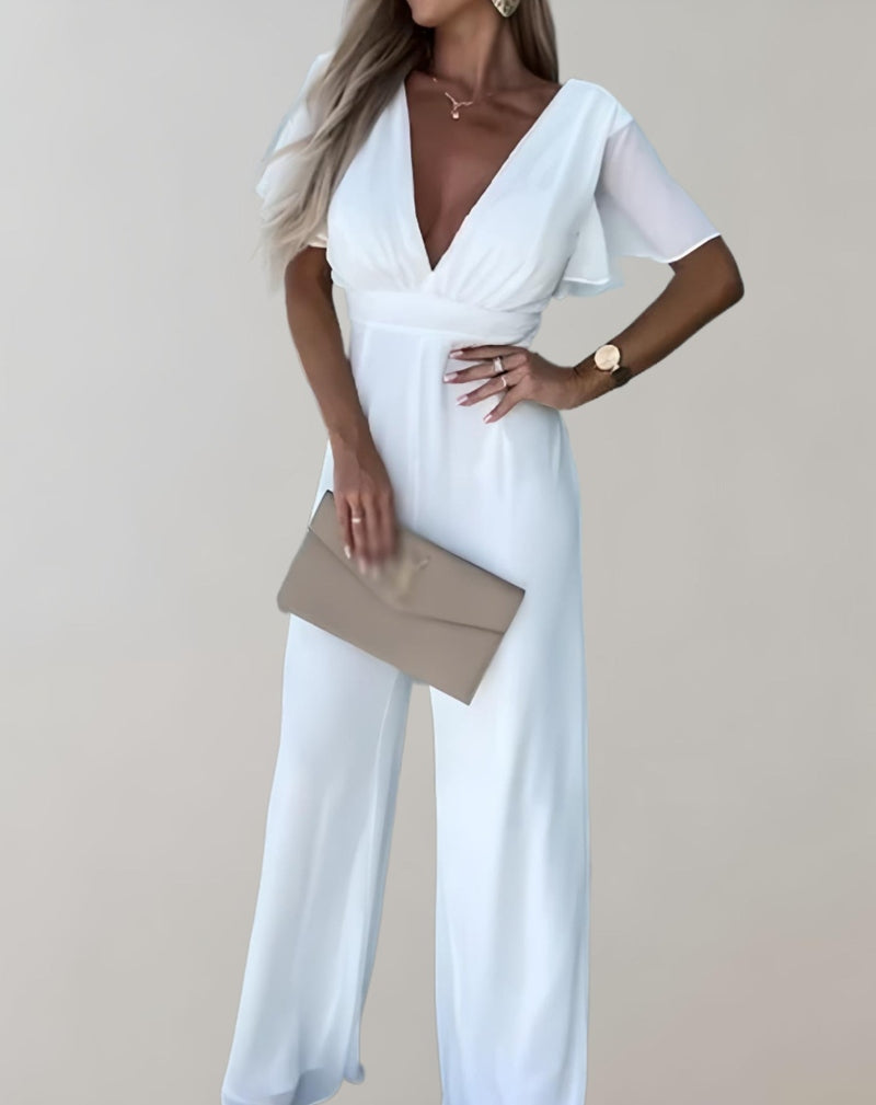 Virelle Jumpsuits Tessa V-hals Jumpsuit Dames | Elegante Zomeroutfit | Losse Wijde Pijpen in Diverse Kleuren