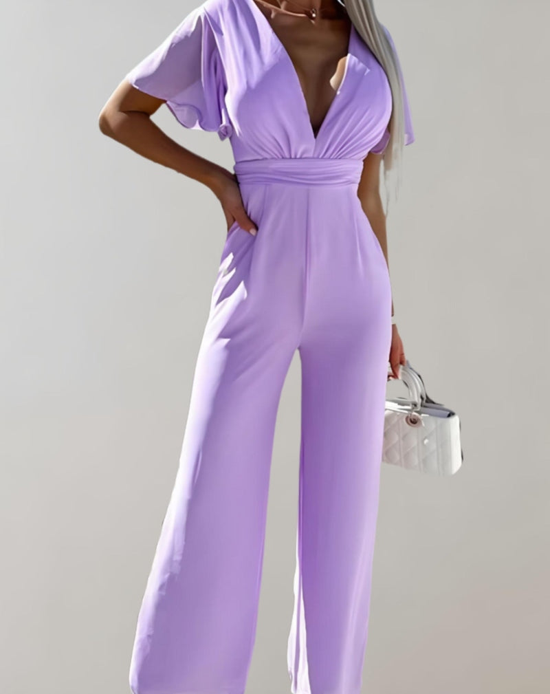 Virelle Jumpsuits Tessa V-hals Jumpsuit Dames | Elegante Zomeroutfit | Losse Wijde Pijpen in Diverse Kleuren